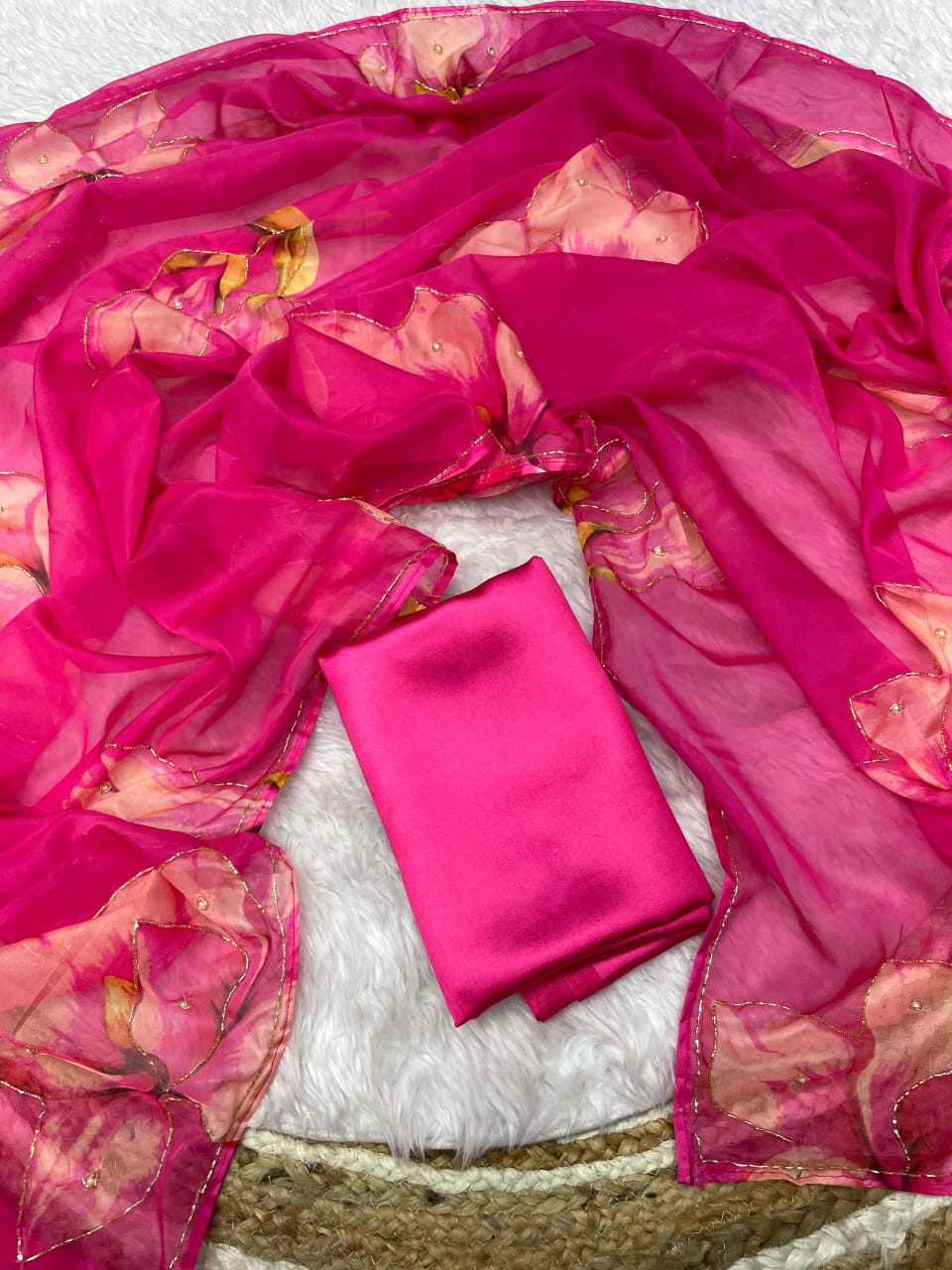 Pure Zimmy Choo Satin Saree With Beautiful 3MM Sequence