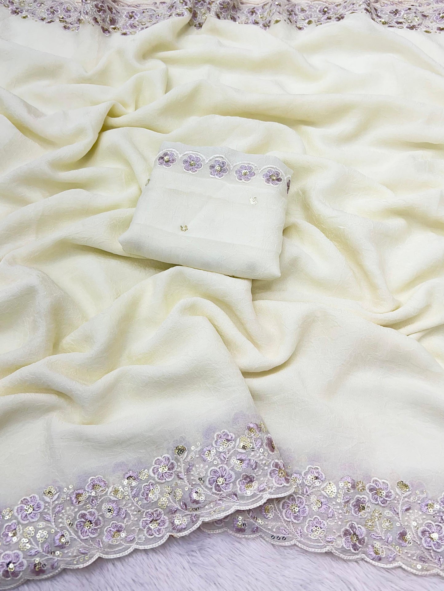 Soft Crush Silk Fabric Saree With Fancy Sequince & Tone to Tone Thread