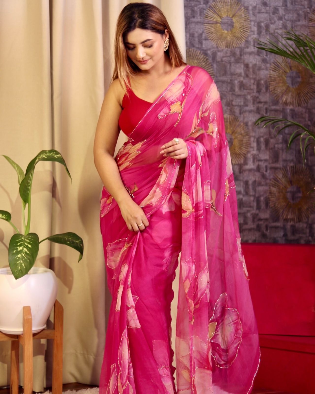 Pure Zimmy Choo Satin Saree With Beautiful 3MM Sequence