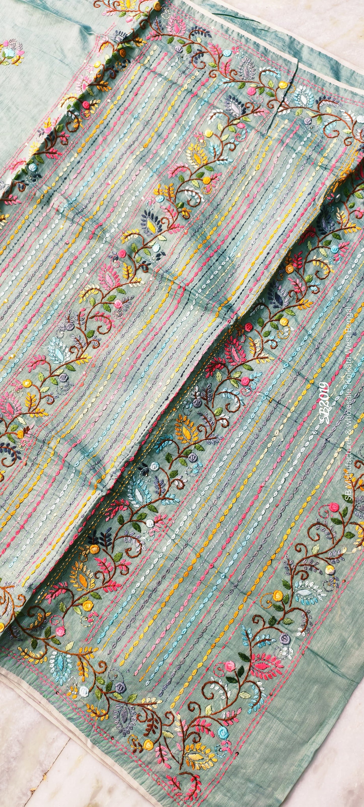 Hand Bulian parsi work on premium Quality Chanderi silk