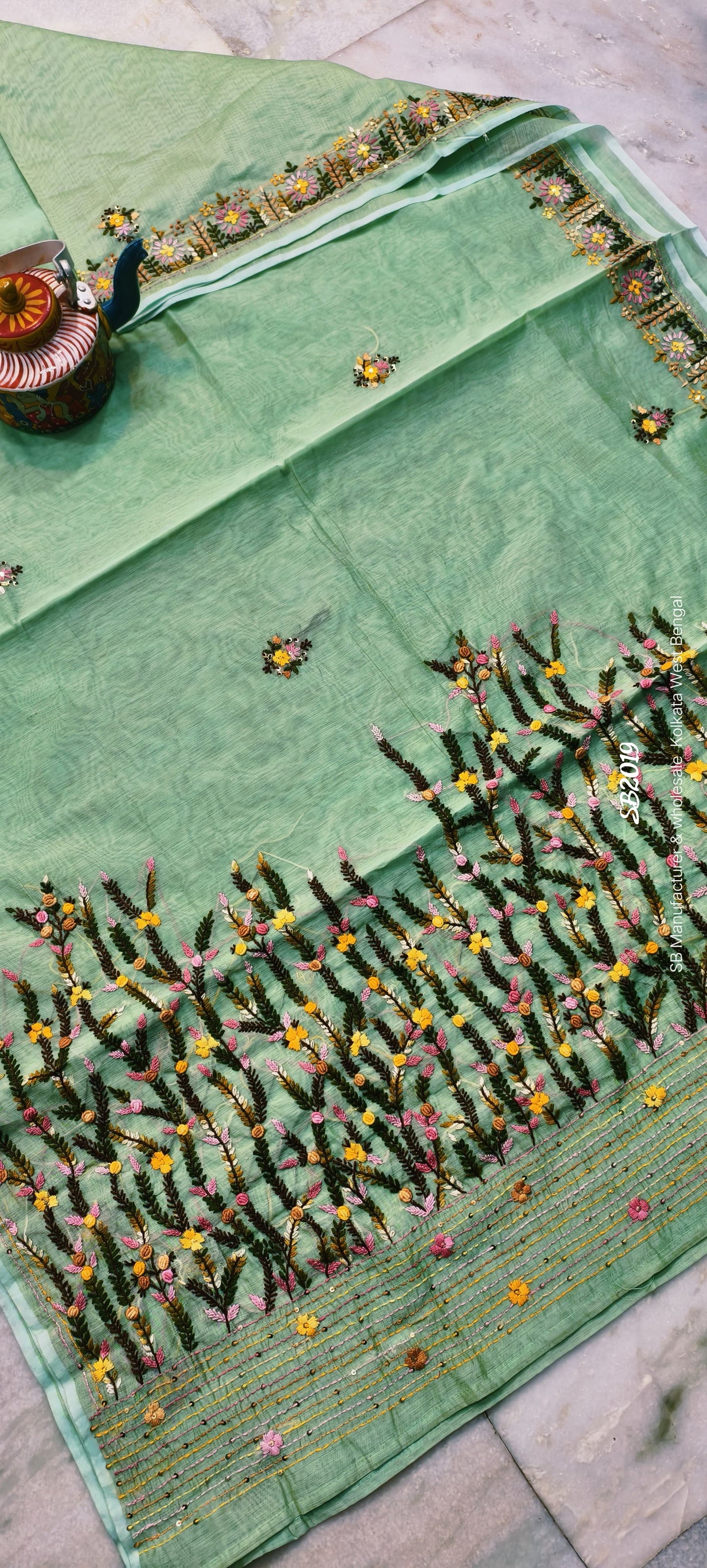 Hand Bulian parsi work on premium Quality Chanderi silk