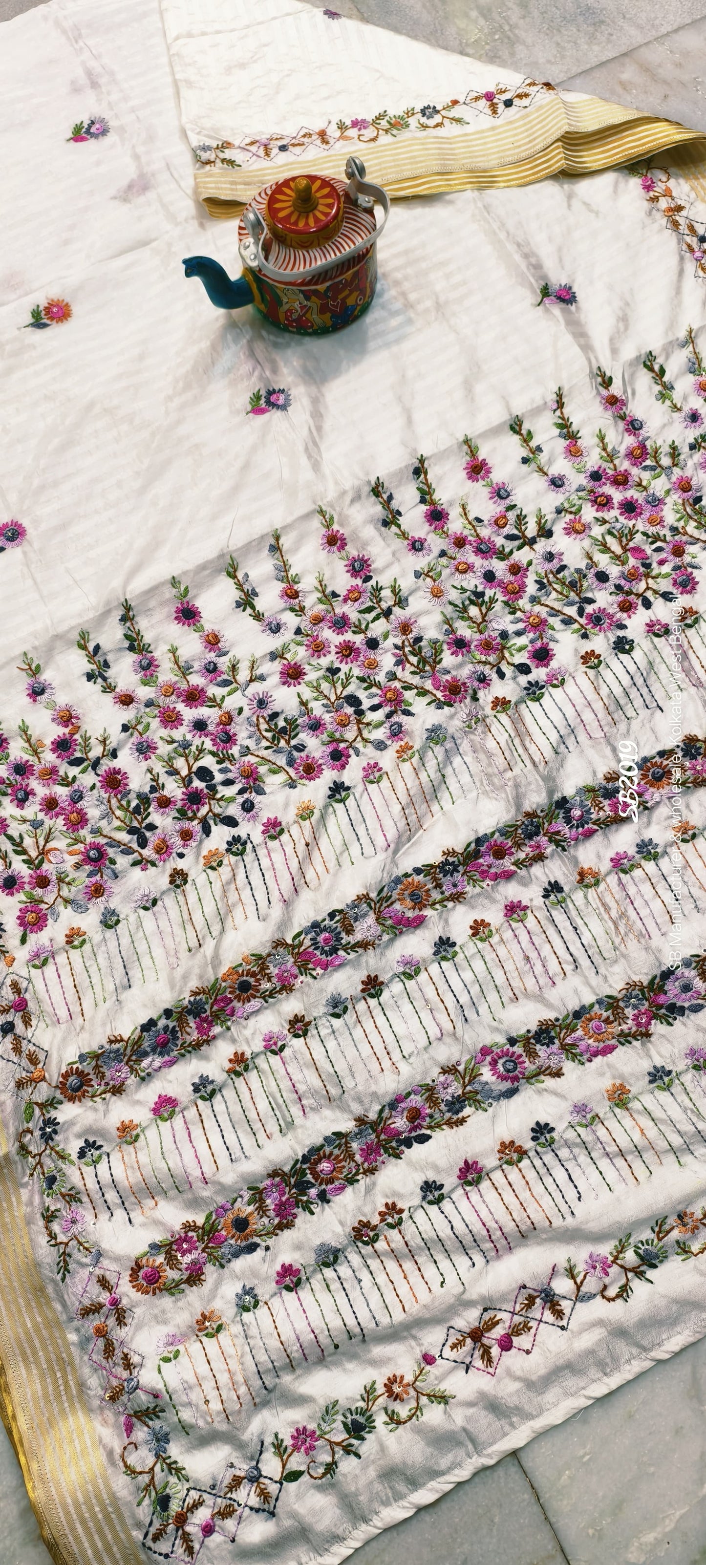 Hand Bulian parsi work on premium Quality Chanderi silk