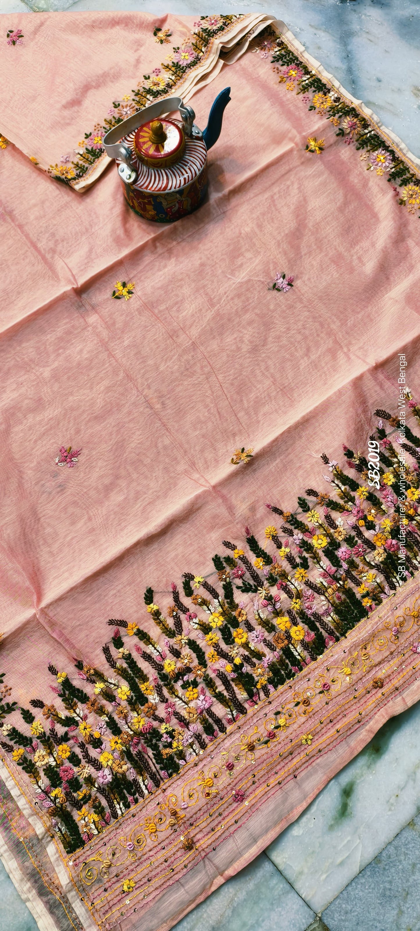 Hand Bulian parsi work on premium Quality Chanderi silk