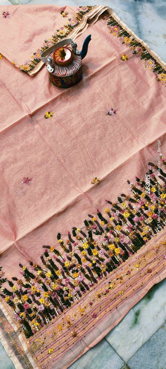 Hand Bulian parsi work on premium Quality Chanderi silk