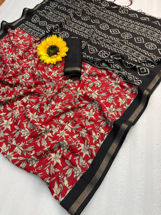 mul mul cotton vickos  flower and patola pallu saree