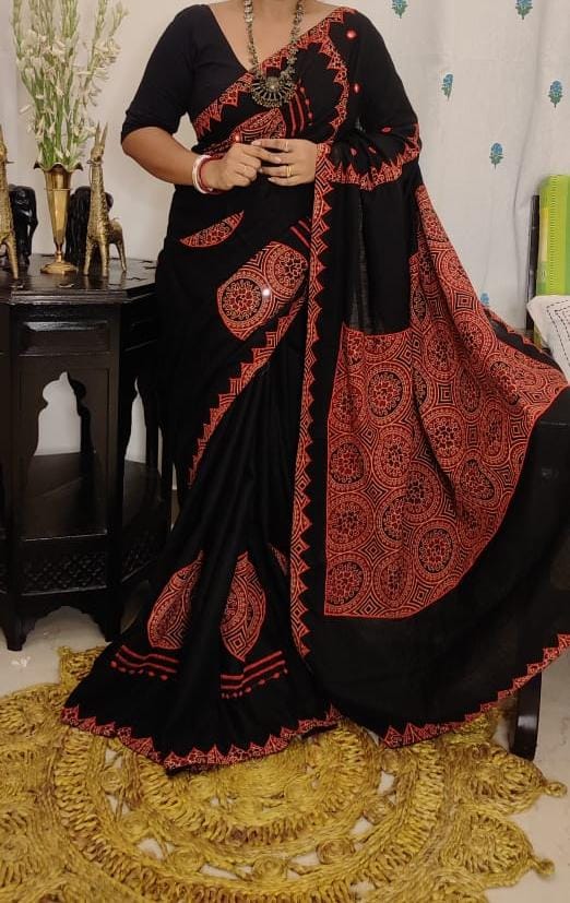 Cotton body over print ajrakh patch work