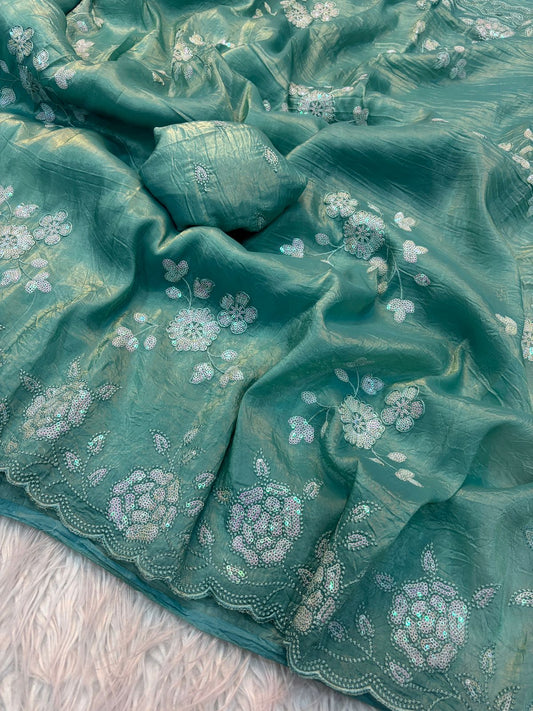 Fancy Gold Crush Fabric Saree