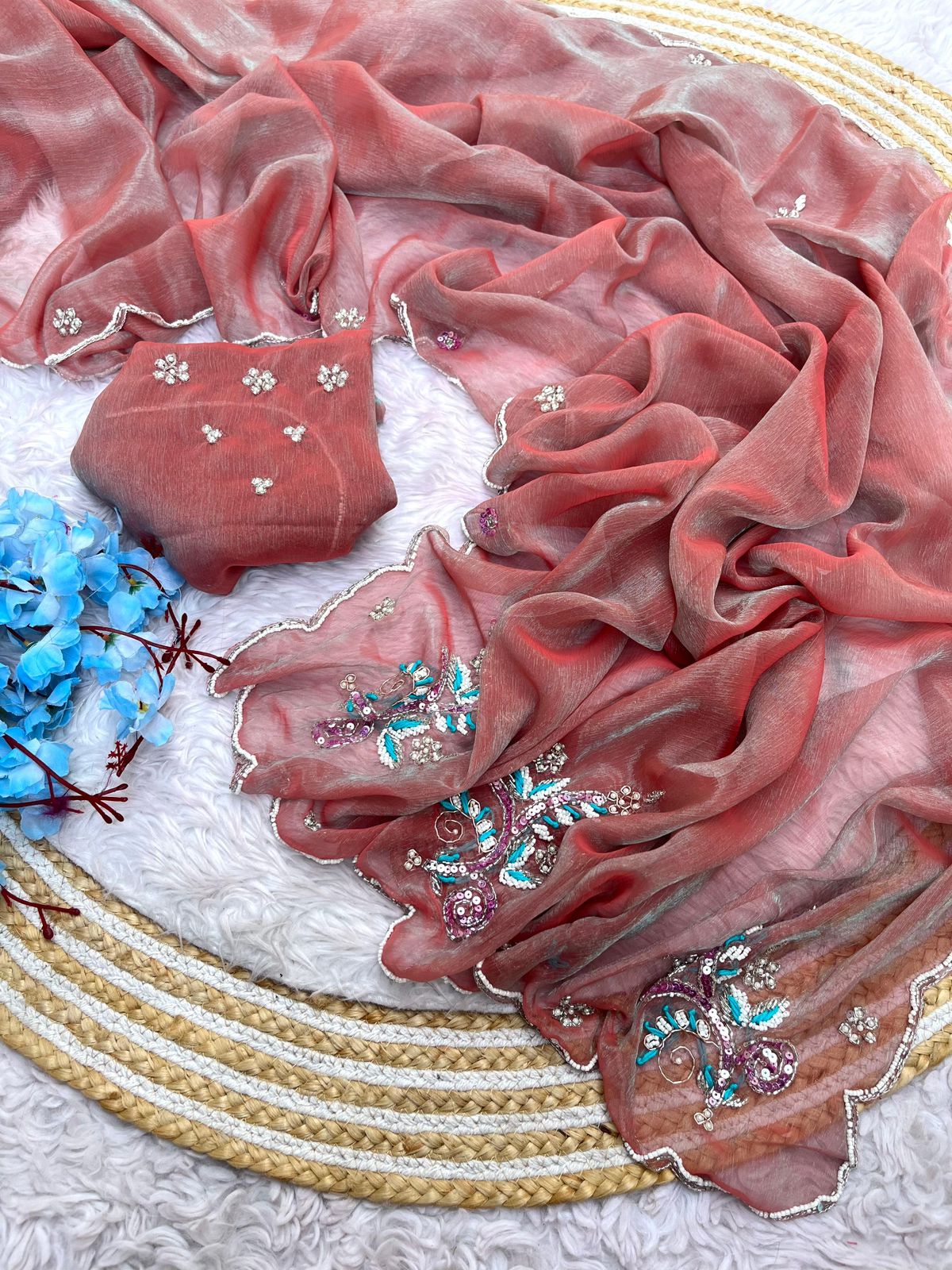 Beautiful khatli cut Dena Handwork along with all over arco bodar