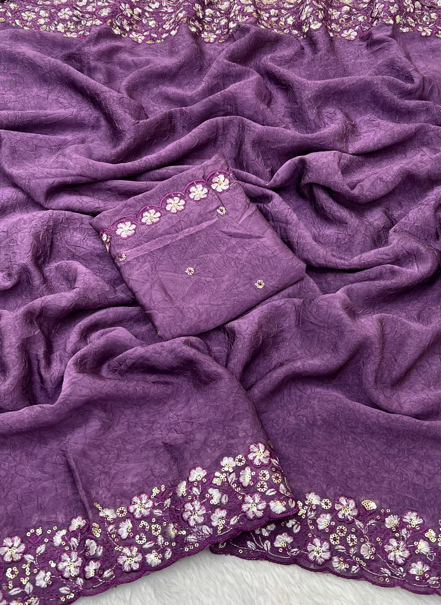 Soft Crush Silk Fabric Saree With Fancy Sequince & Tone to Tone Thread