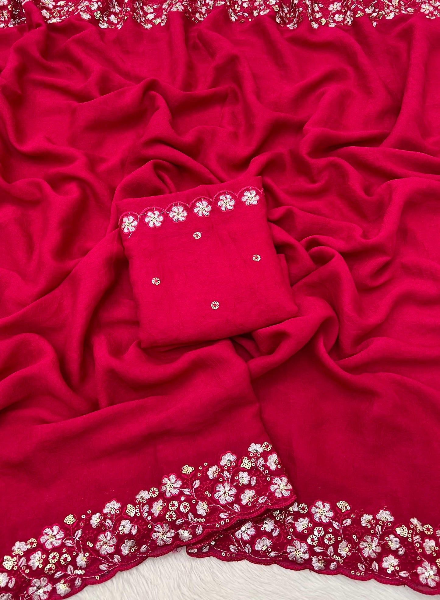 Soft Crush Silk Fabric Saree With Fancy Sequince & Tone to Tone Thread