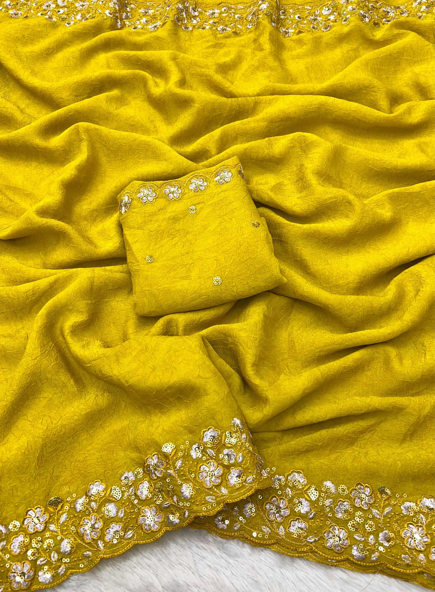 Soft Crush Silk Fabric Saree With Fancy Sequince & Tone to Tone Thread