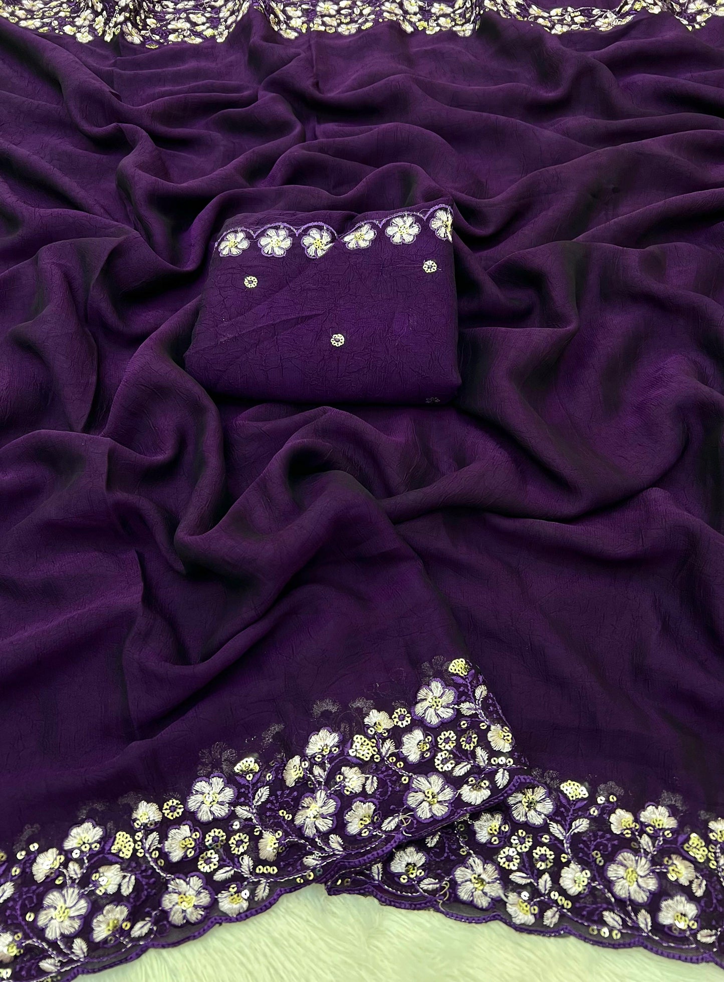 Soft Crush Silk Fabric Saree With Fancy Sequince & Tone to Tone Thread