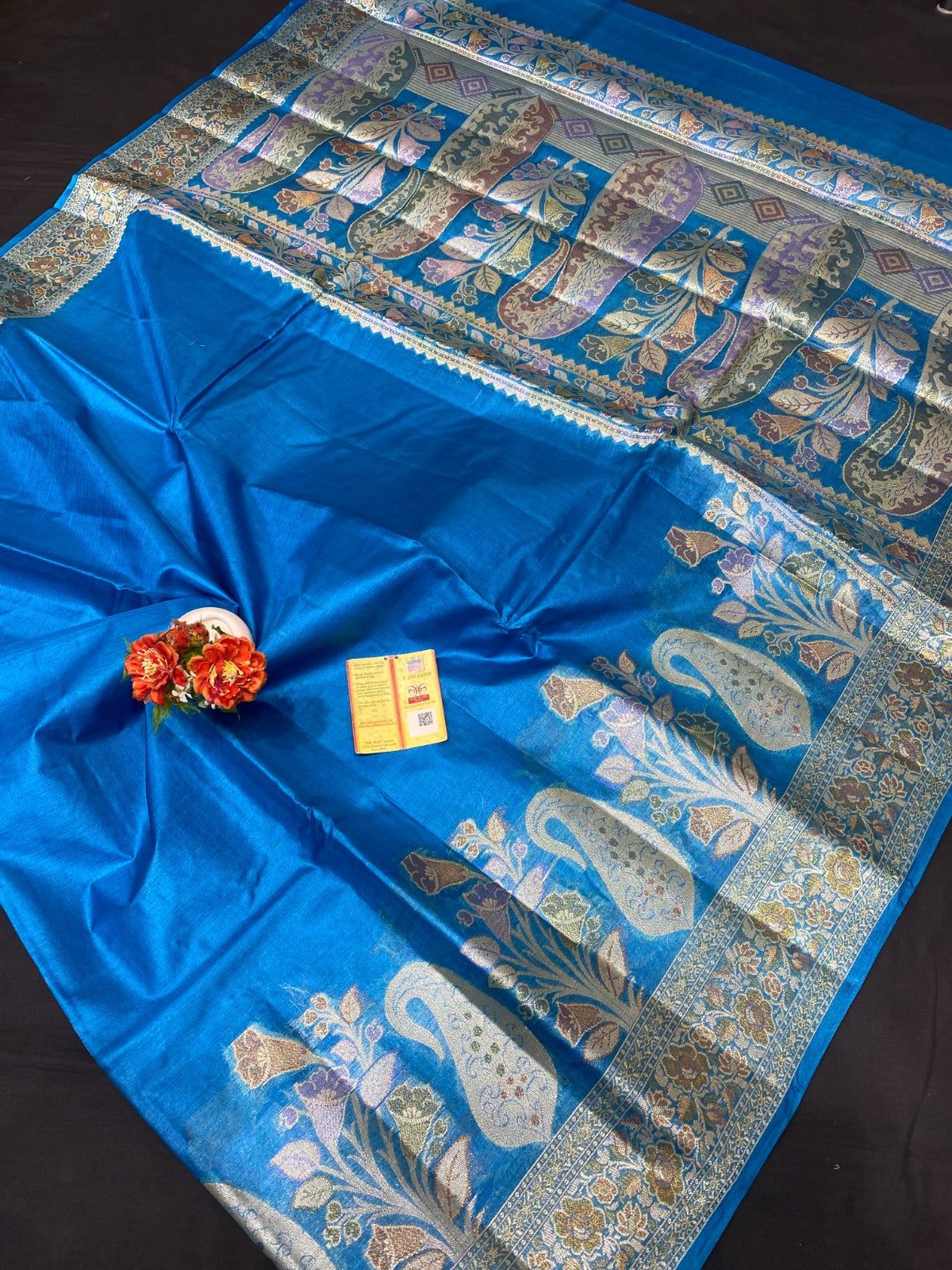 Pure tussar silk exclusive tilfi designer border saree with rich pallu and blouse