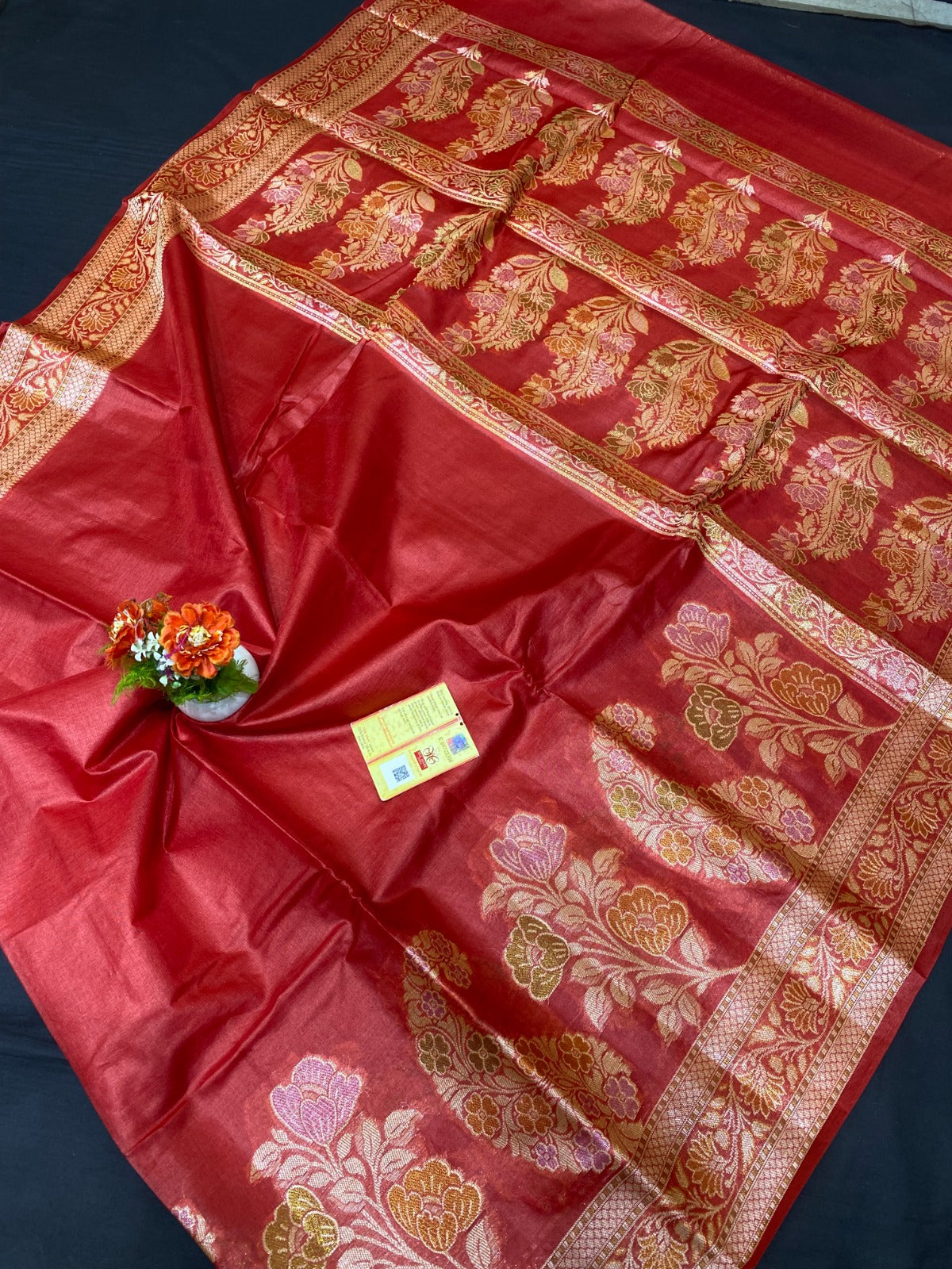 Pure tussar silk exclusive tilfi designer border saree with rich pallu and blouse