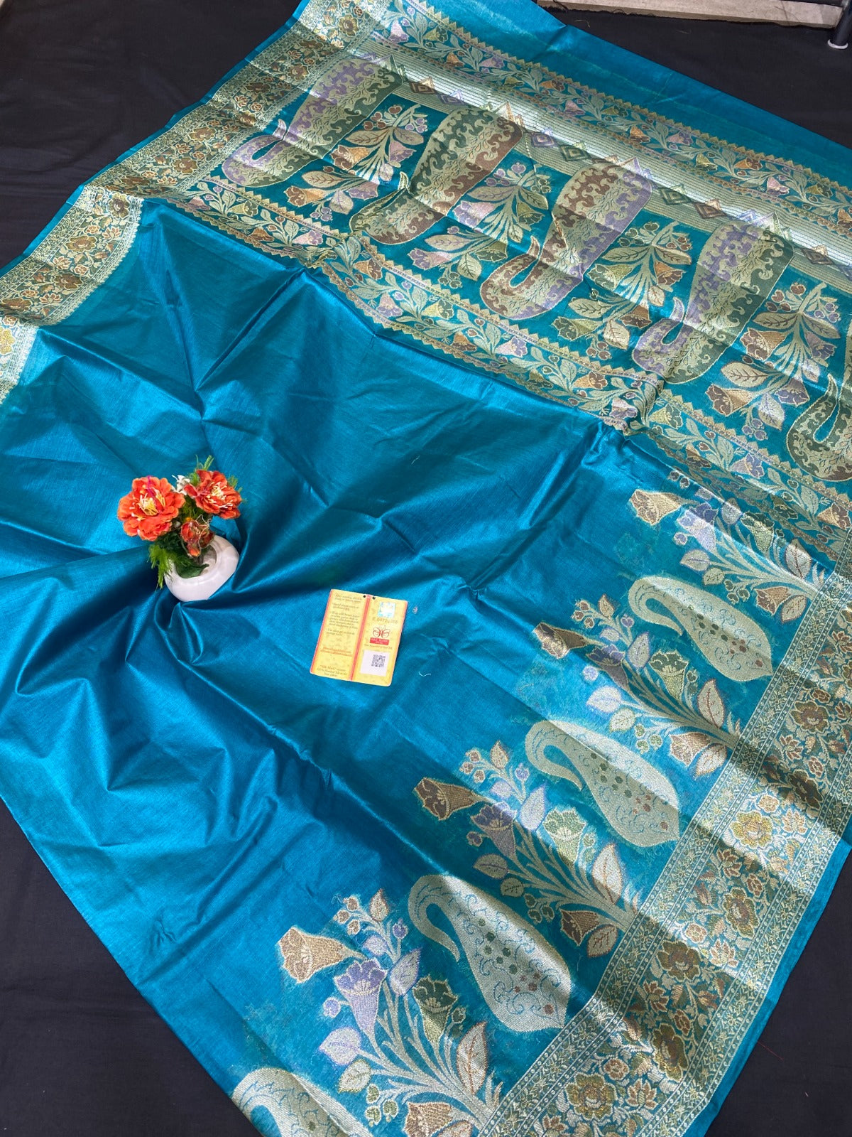 Pure tussar silk exclusive tilfi designer border saree with rich pallu and blouse