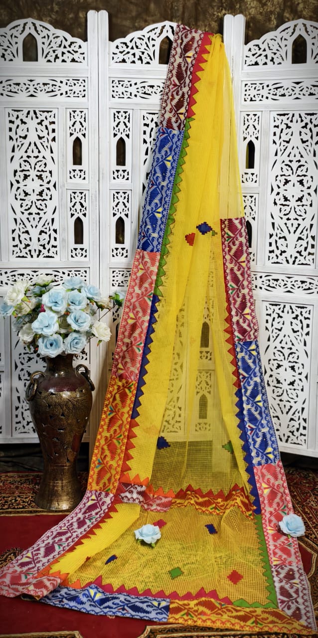 *Jamdani Par Tample Applic Cut  Work Kota Mixmatch Saree*