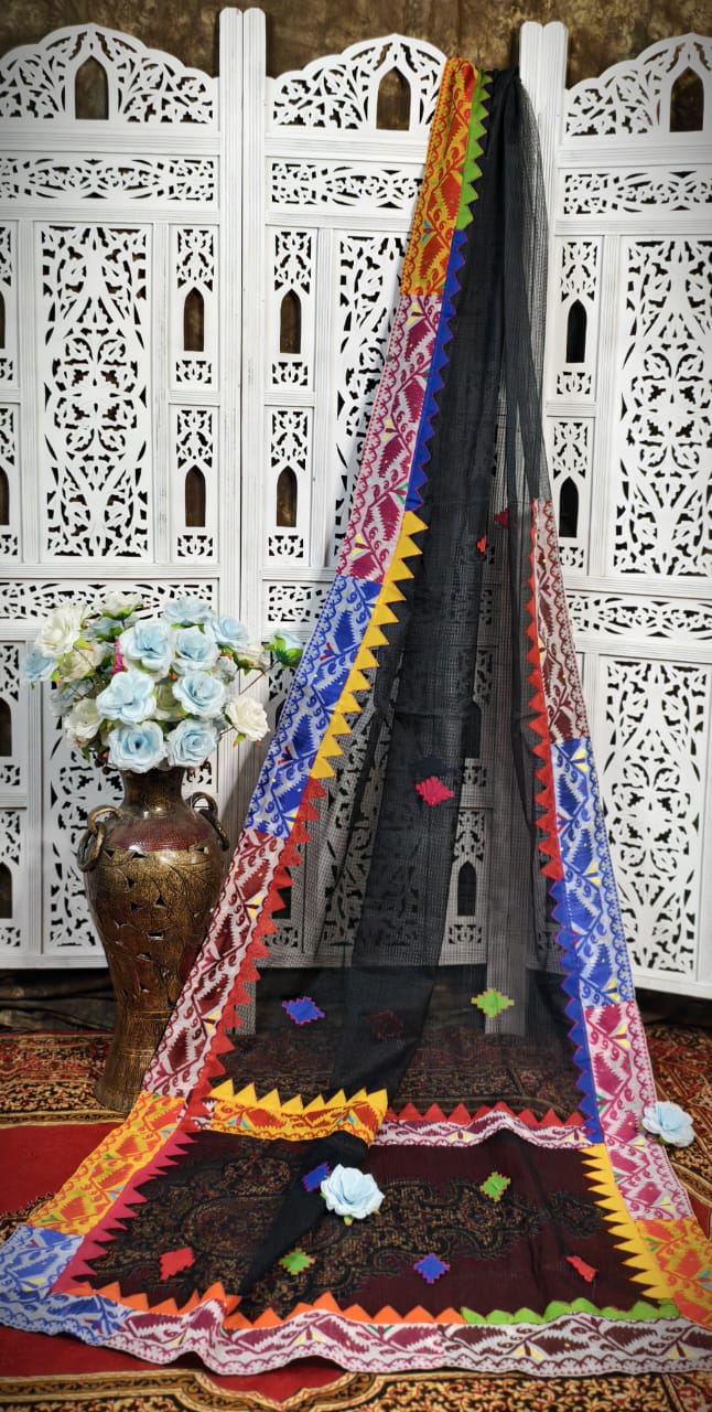 *Jamdani Par Tample Applic Cut  Work Kota Mixmatch Saree*