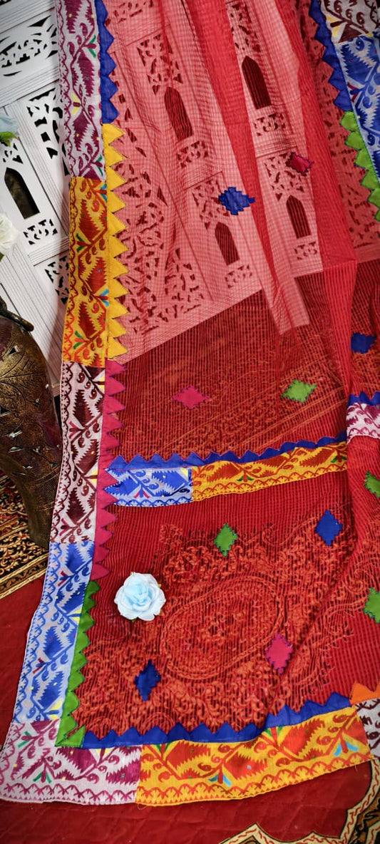 *Jamdani Par Tample Applic Cut  Work Kota Mixmatch Saree*